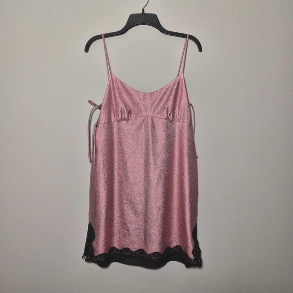 Anna Sui Bubble Gum Pink Whimsigoth Fairy Metallic Faux Leather Mini Dress US 12 - Picture 9 of 14